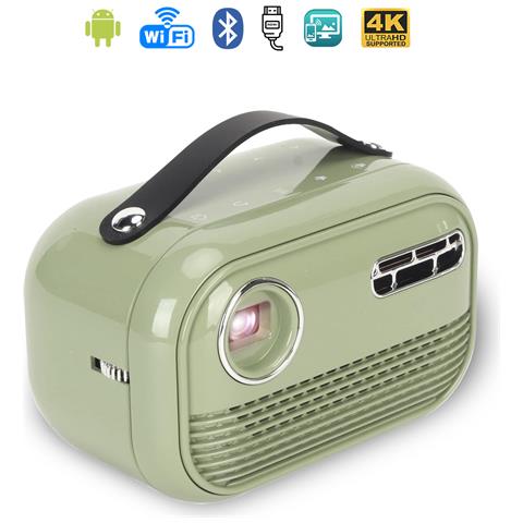 Mini Videoproiettore Portatile Led P16 Stile Retrò, Dlp. Android 9.0, Wi-fi. Clonazione Schermo. Batteria Ricaricabile. Netflix, Youtube, Ecc. 2+16gb. 10x6,1x6,35 Centimetri. Colore: Verde Menta - Foto 1