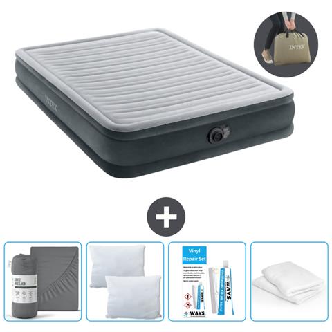 Set Materassino Gonfiabile - 203x152x33 Cm - Lichtgrijs - Include Accessori Coordinati - Foto 1