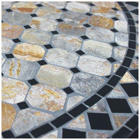 Brais - Tavolo Con Piano Rotondo E Mosaico Beige E Antracite - Foto 7