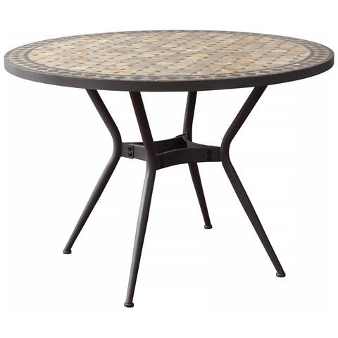 Brais - Tavolo Con Piano Rotondo E Mosaico Beige E Antracite - Foto 1