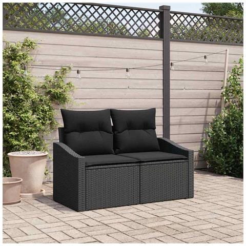Divano da Giardino a 2 Posti con Ripostiglio e Cuscini Rattan Nero - Foto 2