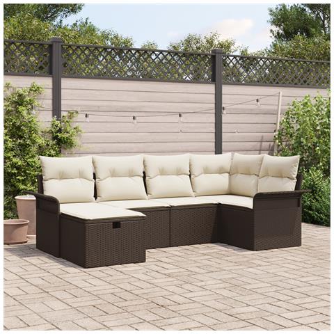 Set di divani da giardino  da 6 pezzi con cuscini in polyrattan marrone, Divano da giardino da 2 posti con spazio di stoccaggio e cuscini in polyrattan marrone - Foto 2