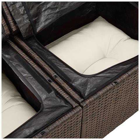 Set di divani da giardino  da 6 pezzi con cuscini in polyrattan marrone, Divano da giardino da 2 posti con spazio di stoccaggio e cuscini in polyrattan marrone - Foto 8