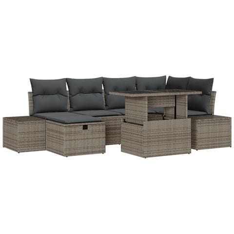 Set di Divani da Giardino Sette Pezzi con Cuscini Grigio Polyrattan - Foto 1