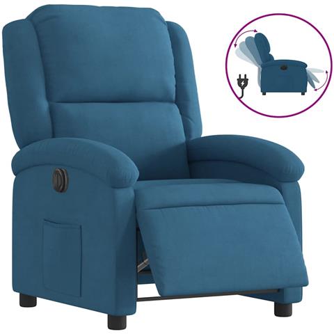 Poltrona Reclinabile Elettrica Blu in Velluto - Foto 1