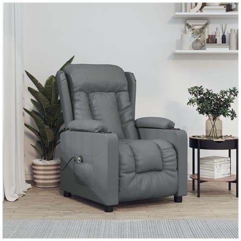 Poltrona Reclinabile Elettrica Grigia in Similpelle - Foto 2