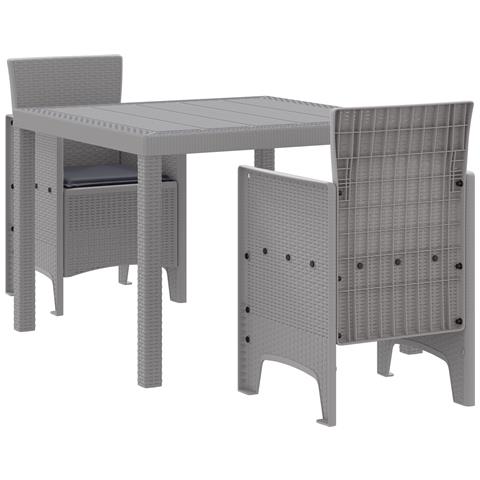 Set da pranzo da giardino 3 pezzi con cuscini grigio chiaro in poly rattan - Foto 1