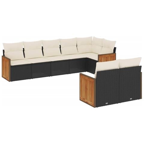 Set Divani da Giardino con Cuscini 8 pz Nero in Polyrattan - Foto 1