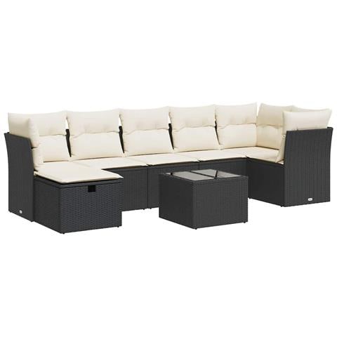 Set Divani da Giardino con Cuscini 8 pz Nero in Polyrattan - Foto 1