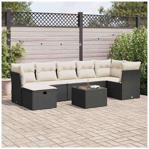 Set Divani da Giardino con Cuscini 8 pz Nero in Polyrattan - Foto 2