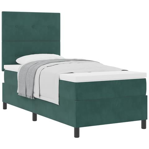 Letto Box Spring con Materasso Verde Scuro 90x200 cm Velluto - Foto 1