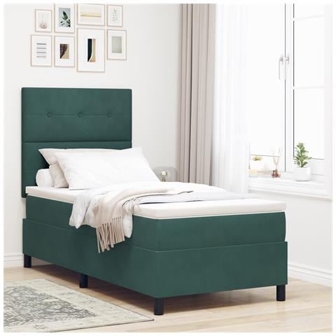 Letto Box Spring con Materasso Verde Scuro 90x200 cm Velluto - Foto 2