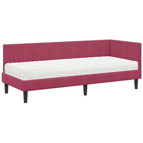 Cornice del letto ad angolo Rosso vino 80 x 200 cm Velluto - Foto 1