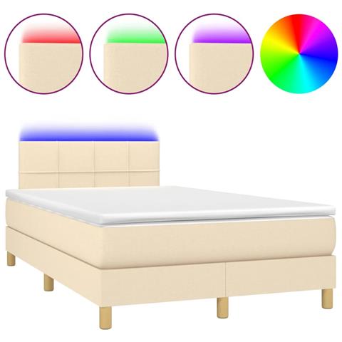 Letto a Molle con Materasso e LED Crema 120x190 cm in Tessuto - Foto 1