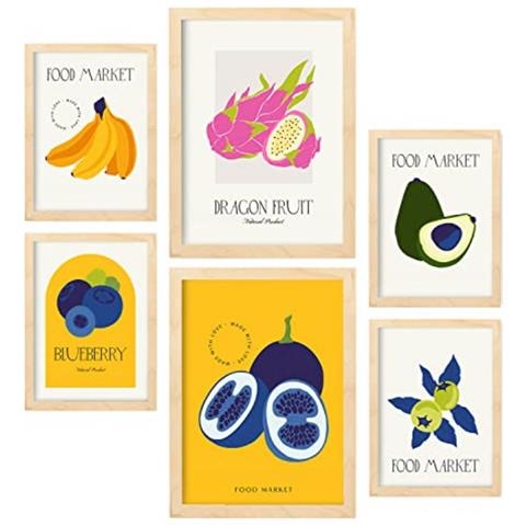 Set Di 6 Stampe Cibo E Nutrizione Bacche Natura E Stampe Botaniche Per L'interior Design A3 & A4 Telaio In Legno Chiaro - Foto 1