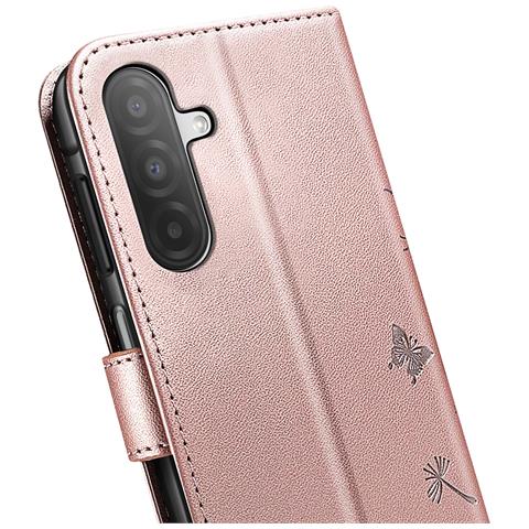 Custodia A Portafoglio Per Galaxy A26 Design Premium Fiori Farfalla, Rosa Champagne - Foto 5