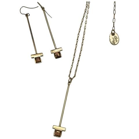 Collana Lunga E Orecchini Sunset Amber In Ottone Placcato Oro E Cristallo Sw - Foto 2