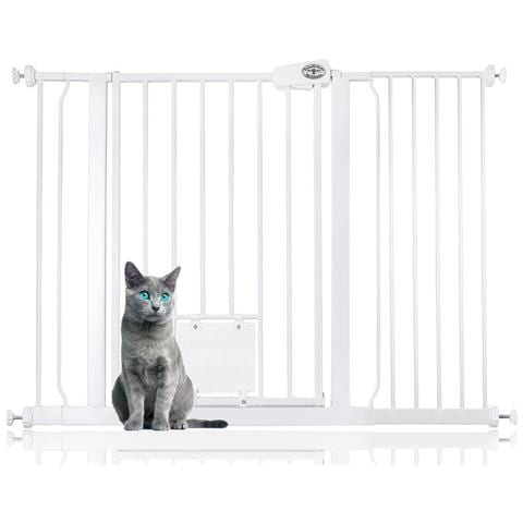Bettacare Cancelletto Per Animali Con Gattaiola Bloccabile, 113.8cm - 121.4cm, Bianco, Altezza Di 75cm - Foto 1