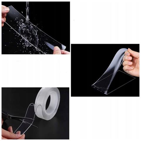 Nastro Biadesivo Nano 1mm - Riutilizzabile, Impermeabile, Trasparente | 5m X 50mm | Decorazioni, Riparazioni, Ufficio, Cucina, Auto - Foto 2
