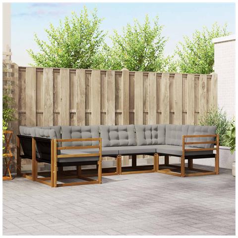 Set di divani da esterno 6 pcs Grigio Naturale e Chiaro - Foto 2