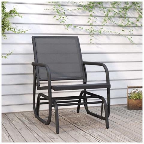 Sedia a Dondolo da Giardino Nera 61x76x87cm Textilene e Acciaio - Foto 2