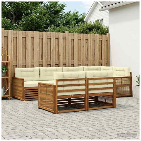Set di divani da esterno con cuscino 7 pcs Naturale e Crema - Foto 2
