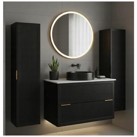 Mobile sottolavabo da 80 cm, Kaschmir, ripiano bianco, Lavabo sospeso, Chiusura ammortizzata, Piano di lavoro effetto marmo bianco - Foto 2