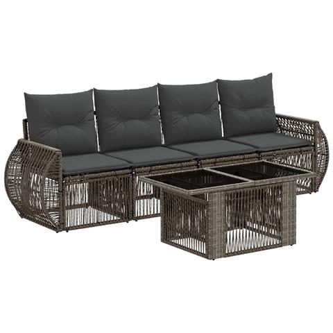 Set Divano da Giardino 5 pz Grigio e Grigio Scuro polyrattan - Foto 1