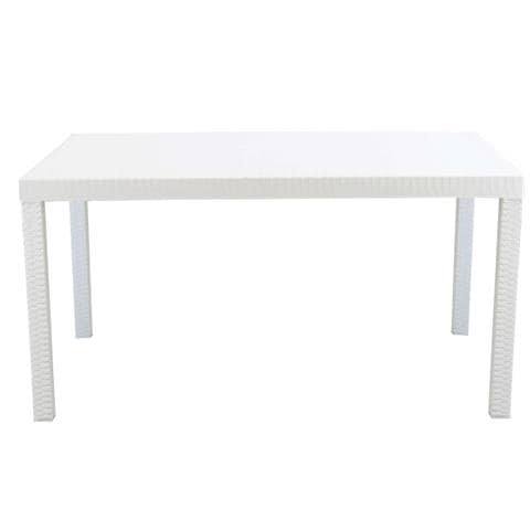 Set Tavolo Da Giardino Rettangolare Fisso Cm 150 X 90 Con 6 Sedie In Wicker Stampato Bianco Da Esterno Giardino - Foto 2