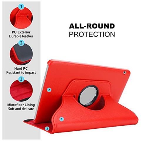 Custodia Per Tablet Compatibile Con Huawei Mediapad T3 10 (9.6"" Zoll) In Rosso Papavero - Coperchio Protettivo Senza Auto Wake Up, Con Funzione Stand E Chiusura A Fascia Elastica - Foto 2