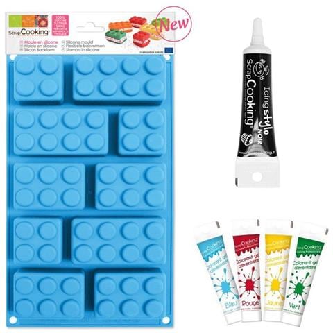 Stampo In Silicone Lego + Coloranti Alimentari In Gel + Penna Per Glassa Nera - Foto 1