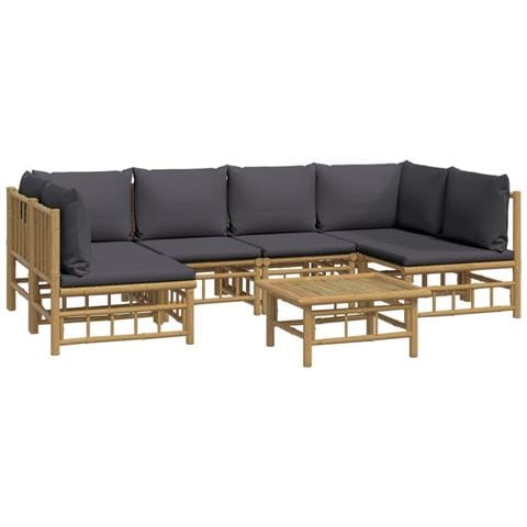 Set Salotto Da Giardino 7pz Con Cuscini Grigio Scuro Bambù - Foto 2