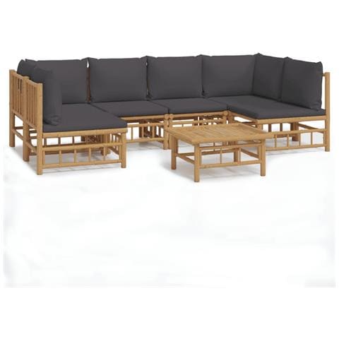 Set Salotto Da Giardino 7pz Con Cuscini Grigio Scuro Bambù - Foto 1