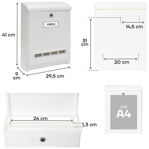 Mare E1061 Cassetta Postale Individuale In Plastica Resistente, Di Grandi Dimensioni, Dimensione L (riviste E Buste C4), Bianco - Foto 2