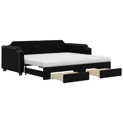 Divano Letto Estraibile Con Cassetti Nero 100x200 Cm In Tessuto - Foto 1