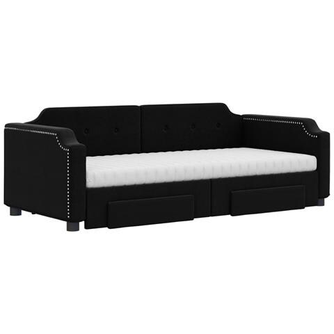 Divano Letto Estraibile Con Cassetti Nero 100x200 Cm In Tessuto - Foto 9