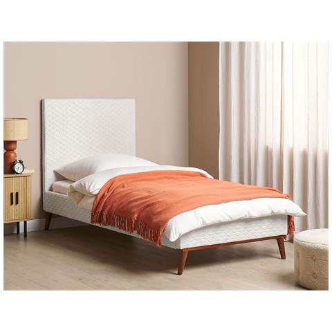 Letto Matrimoniale Velluto Bianco Sporco 90 X 200 Cm Bayonne - Foto 1