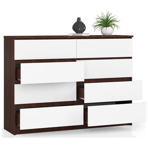 Cassettiera K140, 8 cassetti, 138x40x99 cm, Weng? e Bianco - Foto 2
