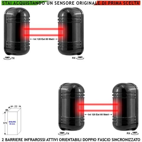 Infrarossi Attivi Doppio Fascio Orientabile 2 Pezzi Sbarramento Lineare Sensore Passaggio Segnala Allarme Intruso Port - Foto 1