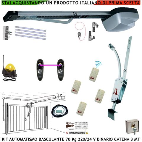 Kit Motore 220/24 V Da Soffitto Per Cler Basculante 70 Kg Automatica 3 Radiocomandi Selettore Binario Alluminio Catena - Foto 1