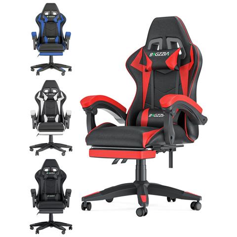 Sedia Da Gaming Con Poggiapiedi, Ergonomica, Per Gamer, Con Cuscino Lombare E Poggiatesta, Regolabile In Altezza, Sedia Per Computer, Per Ufficio, Per Adulti, Ragazze E Ragazzi - Red - Foto 1