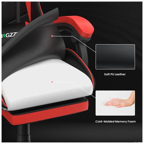 Sedia Da Gaming Con Poggiapiedi, Ergonomica, Per Gamer, Con Cuscino Lombare E Poggiatesta, Regolabile In Altezza, Sedia Per Computer, Per Ufficio, Per Adulti, Ragazze E Ragazzi - Red - Foto 5