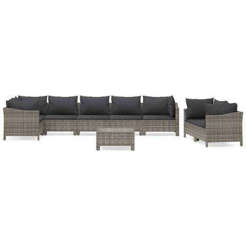 Set Divani da Giardino 9 pz con Cuscini in Polyrattan Grigio - Foto 1