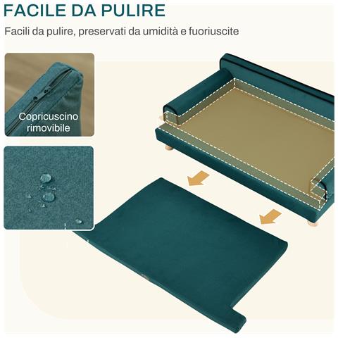 Divano per Cani Grandi con Imbottitura, Rivestimento Morbido e Lavabile, Gambe in Legno, Verde - Foto 2