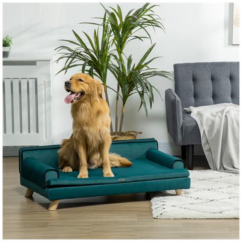 Divano per Cani Grandi con Imbottitura, Rivestimento Morbido e Lavabile, Gambe in Legno, Verde - Foto 6