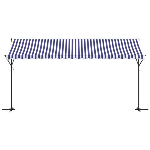 Tenda Da Sole Blu E Bianca 500x300 Cm In Tessuto E Acciaio - Foto 3