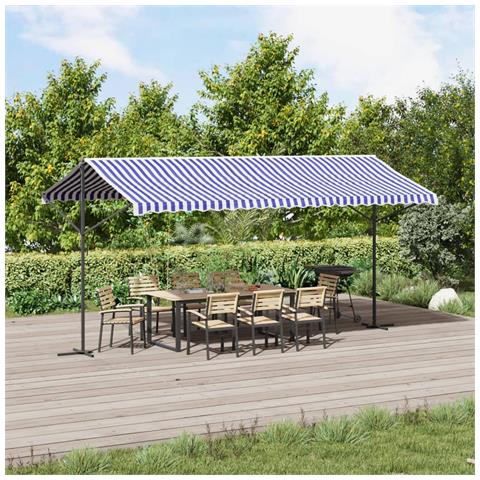 Tenda Da Sole Blu E Bianca 500x300 Cm In Tessuto E Acciaio - Foto 1