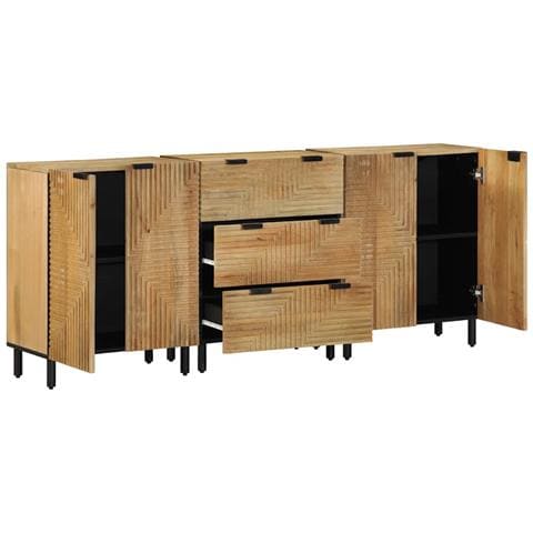 Credenze 3 Pz Marrone 60x33x75 Cm In Legno Massello Di Mango - Foto 2