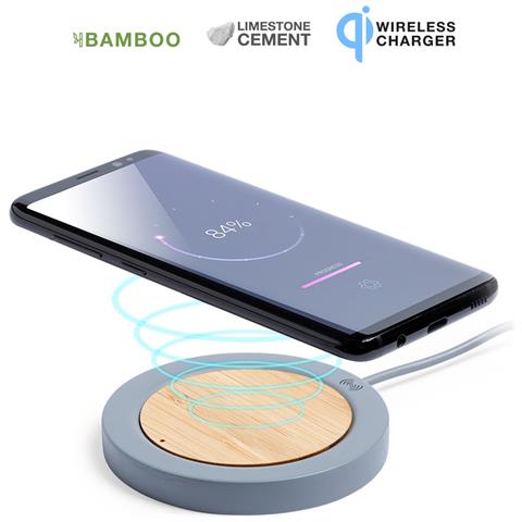 Caricabatterie Wireless Qi Feskon In Cemento E Bambù. - Foto 1