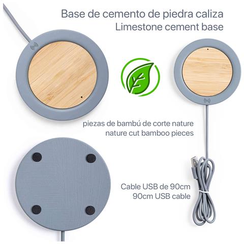 Caricabatterie Wireless Qi Feskon In Cemento E Bambù. - Foto 4